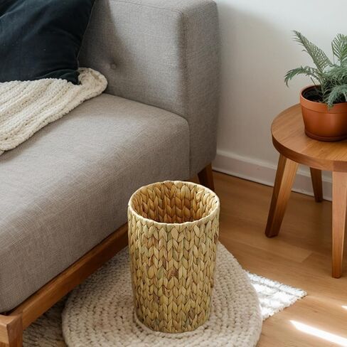 Small Wicker Trash Can, Bathroom Woven Water Hyacinth Wicker Waste Basket for Bedroom, Decorative Boho Trash Can for Bathroom、Home Office、Kitchen(2 Gallons) in Saudi Arabia