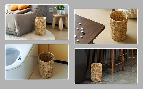Small Wicker Trash Can, Bathroom Woven Water Hyacinth Wicker Waste Basket for Bedroom, Decorative Boho Trash Can for Bathroom、Home Office、Kitchen(2 Gallons) in Saudi Arabia