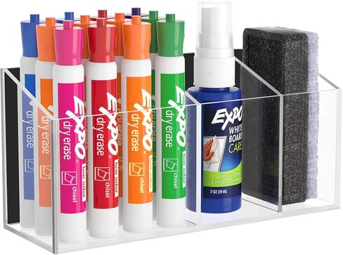 HBlife Magnetic Dry Erase Marker Holder with 2 Compartments - Storage Organizer for Whiteboards, Refrigerator, Lockers (2 Mounting Options Magnetic or Screw-On) in Saudi Arabia