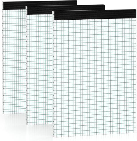 3 Pack Graph Paper Pad Quad Ruled, 2x2 Quad Legal Pads 8.5 x 11 Grid Pad with Cardboard, White Perforations Paper with Blue Lines Graph Paper Notebook for Home, Office, School (50 Sheets per Pads) in Saudi Arabia