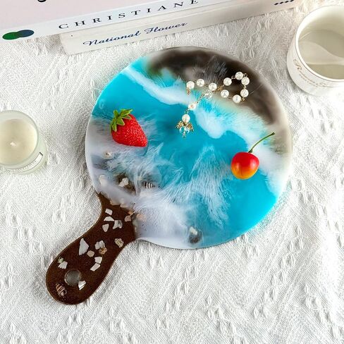 Silicone Tray Mold, DIY Round Cutting Board Molde De Silicona para Resina Epoxica, Serving Plate Epoxy Resin Casting Molds, Large Silicon Molding for Handle Geode Rolling Trinket Trays in Kuwait