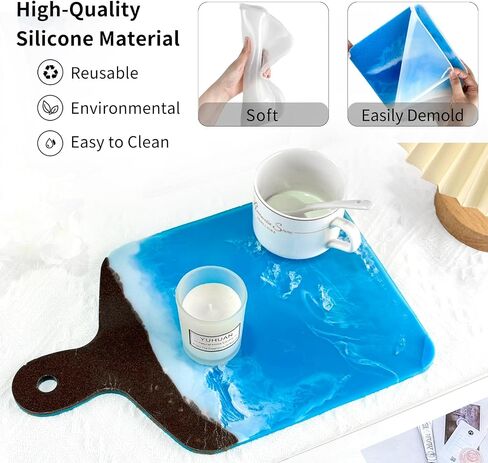 Silicone Tray Mold, DIY Round Cutting Board Molde De Silicona para Resina Epoxica, Serving Plate Epoxy Resin Casting Molds, Large Silicon Molding for Handle Geode Rolling Trinket Trays in Kuwait