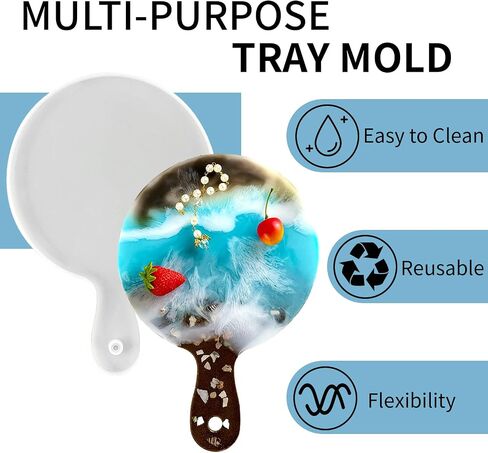 Silicone Tray Mold, DIY Round Cutting Board Molde De Silicona para Resina Epoxica, Serving Plate Epoxy Resin Casting Molds, Large Silicon Molding for Handle Geode Rolling Trinket Trays in Kuwait