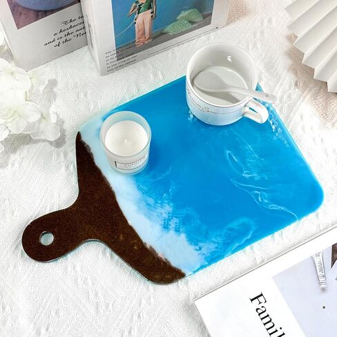 Silicone Tray Mold, DIY Round Cutting Board Molde De Silicona para Resina Epoxica, Serving Plate Epoxy Resin Casting Molds, Large Silicon Molding for Handle Geode Rolling Trinket Trays in Kuwait