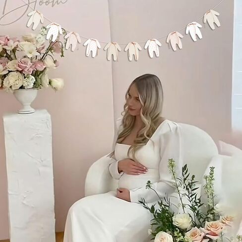Baby Bow Clothes Banner - Short Sleeve Onesies Bodysuits For Baby Shower,Bodysuits Clothesline Birthday Party Banner,Gender Reveal Neutral Party Supplies (bow cloth leaf) in Kuwait