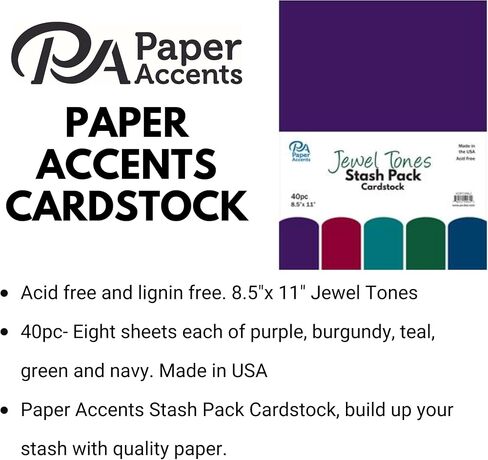 PA Paper Accents Stash Pack Cardstock Pack 8.5" x 11" Jewel Tones, colored cardstock paper for card making, scrapbooking, printing, quilling and crafts, 65lb., 40 pieces in Saudi Arabia