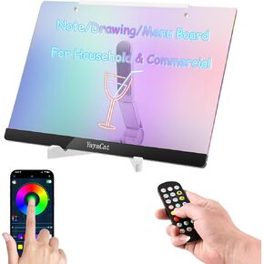 LED Acrylic Wet Dry Erase Board,Unlimited-Color-Changing Dreamy Rainbow Light,Voice-Sensing Smart System,App & Remote Control,Desktop&Wall-Mount Note Drawing Massage Board,Extra-Thick 0.16X14X10 inch