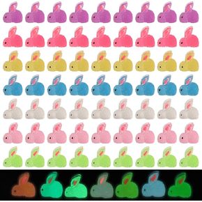 70pcs Easter Luminous Mini Resin Bunny Figures, 7 Colors Miniature Resin Bunny Animals Figurines Glow in The Dark Tiny Rabbit Ornament Mixed Small Resin Rabbit for Happy Easter Decor