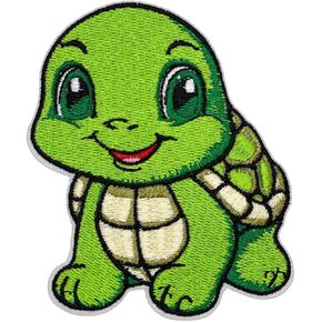 Cute Baby Turtle Patch – 3.5 inches, Colorful Joyful Turtle Iron On Patch – Embroidered Sew On Patches Appliques for Children