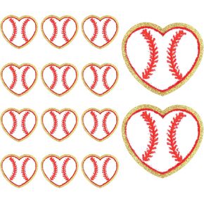 14pcs Baseball Patches, 3 x 2.7 inch Heart Shaped Patches Gold Edges Baseball Embroidered Baseball Sew On Applique Baseball Iron On for Repairing Sewing Clothes Hats DIY Crafts