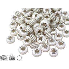 White European Craft Beads for Jewelry Making Large Hole Beads for Pen 140pcs 14mm Rondelle Slide Charm Beads, Big Hole Space Resin Beads for DIY Bracelet Charms (PT412)
