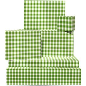CENTRAL 23 Gingham Wrapping Paper - 6 Sheets Of Gift Wrap Paper For Women - White And Green - Birthday Wrapping Paper Girls - Comes With Stickers