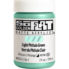 SoFlat Matte Acrylics by GOLDEN, Light Phthalo Green, 2 fl. oz. Jar, Professional Acrylic Paint, Semi-Opaque