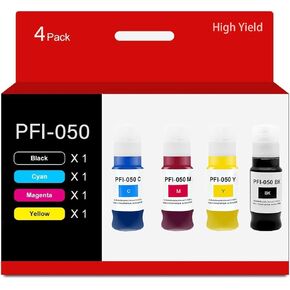 PFI-050 PFI050 Ink Cartridge Compatible for Canon imagePROGRAF TC-20 TC-20M Printer for Canon PFI-050 4 Pack 70ML (Black/Cyan/Magenta/Yellow)