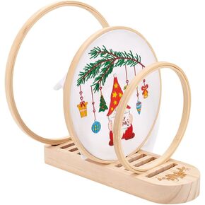 PH PandaHall 11 Slot Wood Embroidery Hoop Display Stand 10.6x3.7 inch Embroidery Hoop Wooden Base Embroidery Hoop Holder Accessories Wood Display Rack for Embroidery Cross Stitch Stand Decor