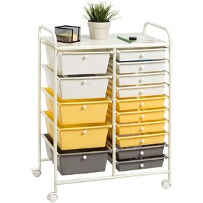 15 Drawer Rolling Storage Cart, Mobile Utility Cart with Lockable Wheels, Drawers, Multipurpose Organizer Cart for Home, Office, School, Black