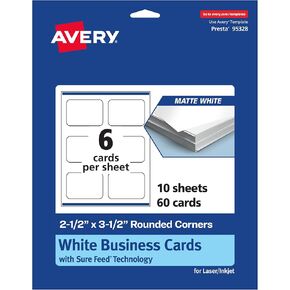 Avery Printable Rectangle Rounded Corner Business Cards with Sure Feed Technology, 2-1/2" x 3-1/2", Matte White Cardstock, Print-to-the-Edge, Laser/Inkjet, 150 Total