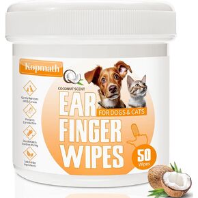 Dog Ear Wipes, Ear Cleaner Finger Wipes for Dogs & Cats, Gently Remove Earwax & Odor, Soothe Ear Itching and Infection, Easy to Use, Natural Cat Ear Wipes for Dogs, 50 Disposable Count