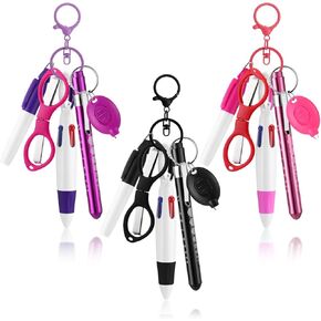 Geiserailie 18 Pcs Nurse Pen Set Retractable Ballpoint Pen Permanent Marker Pen Pen Lights for Nurses Badge Nursing Keychain Clip Foldable Scissors LED Flashlight Keychain for Nurse Accessories