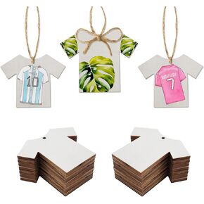 40Pcs Unfinished Wooden Clothes Cutouts T Shirt Shaped Wood Slices Sport Shirt Football Jerseys Blank Wood for DIY Craft Projects Party Home Hanging Ornaments Decoration