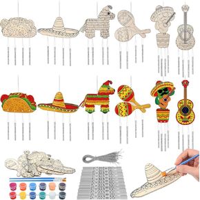 24 مجموعة مكسيكية الرياح الدقات الحرف للأطفال DIY الخشبية CINCO DE MAYO WINDCHIMES KITS MECICKAN CONENTING RIND CHIME THE FOR CINCO de Mayo Home Party Gifts Supplies Supplies