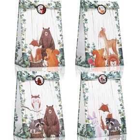 Containlol 24 Pieces Woodland Party Favor Gift Bags Goodie Bags with Stickers for Kids Birthday Party Candy Boxes Woodland Animal Theme Baby Shower Supplies(Fresh Style)