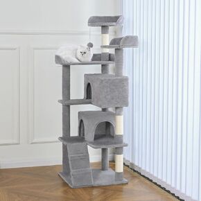 ABC PET CAT TREE 55 في شجرة القط للقطط الكبيرة ، برج القط مع منزل القطط ، الحجر الرمادي