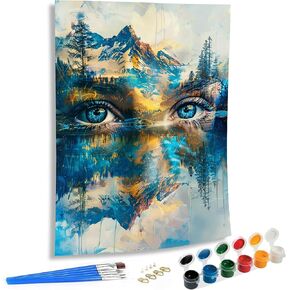SKRYUIE Paint by Numbers Kits for Adults Eye, Acrylic Oil Mountain Paint by Numbers for Adults Beginner Canvas with Brushes Paintwork Art Crafts for Home Decor 16x20 inch x2