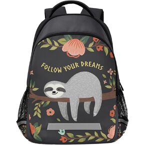 MCHIVER Backpacks for School Travel Laptop Backpack with Water Bottle Pocket Lightweight Adjustable Buckle Casual Daypack 16 Inch (Sloth)