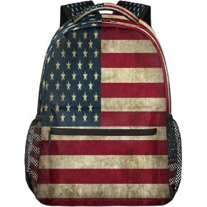 School Laptop Backpack Vintage America Flag for Girls Kids Boys Usa Flag Lightweight Bookbag Elementary College Travel Hiking Daypack Backpacks for Women Men