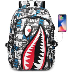 Shark Teens Backpacks Fashion Schoolbag Casual Waterproof Travel USB Laptop Backpack