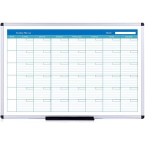 VIZ-PRO Magnetic Dry Erase Monthly Planner, 48 X 36 Inches, Silver Aluminium Frame