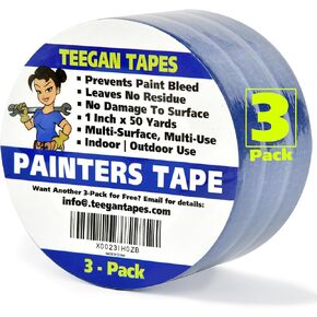 Gaffer Power Painters Tape 2 Inch Wide by 50 Yards |2-Pack | Tape for Walls No Damage to Paint | Blue Masking Tape| Thin Paint Tape for Walls | Blue Painters Tape | 2-Pack by Teegan Tapes