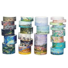 24 Rolls Washi Tape Set, Vintage Oil Painting Masking Tape, Aesthetic Decorative Tape for Bullet Journal, Book, Planner, Scrapbooking, DIY Arts Crafts