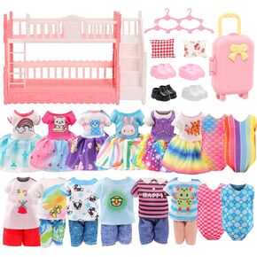 Miunana 24 PCS دمية الملابس والإكسسوارات 3 فساتين الأميرة 3 مجموعات من أعلى وسراويل 2 swimsuits 4 أحذية دمية سرير سرير سرير ميني ميني مع 2 وسادة ، 5 شماعات لثلاثينات فتاة 5.3 بوصة