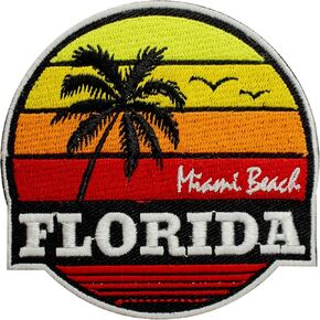 Miami Beach Patch, Florida Patch, Travel Patch, Travelers Patch, Embroidered Iron on Sew on Patch Badge for Clothes etc. 9cm