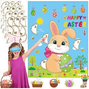 Easter Games for Kids Pin The Tail On The Bunny Easter Egg Hunt Games Happy Easter Day Activities with 32 PCS Bunny Tails Stickers Easter Party Favors Supplies