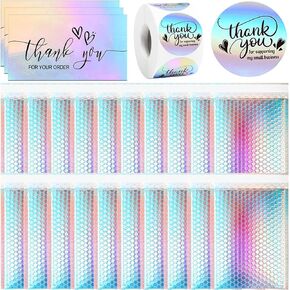 50 Pcs Metallic Bubble Mailers,Holographic Bubble Mailers 6 x10 Inch,Self Seal Waterproof Shipping Bags,Poly Padded Envelopes for Mailing Packaging Small Business