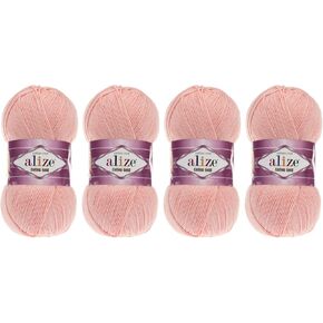 55% Cotton 45% Acrylic Yarn Alize Cotton Gold Thread Crochet Hand Knitting Art Lot of 4skn 400 gr 1444 yds (393-Powder Pink)