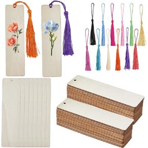36Pcs Blank Wood Book Marks Blank Wooden Bookmarks with Tassels Bookmark Making Kit Hanging Gifts Tags Wood Book Markers Blanks for DIY Crafts Wedding Party Birthday Favor Decoration Adult