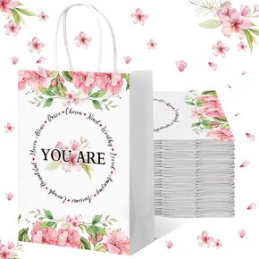Dunzoom 24 Pcs Christian Bible Verse Paper Gift Bags You Are Amazing Mother's Day Party Favor Bags with Handles Goodie Candy Bags for Woman Party Supplies 8.3 x 5.9 x 3.1 Inch (Green Leaf)