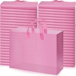 Patelai 200 Pack Frosted Plastic Gift Bags 16 x 6 x 12 Inches Clear Shopping Bags Bulk with Handles and Cardboard Bottom Boutique for Small Business Merchandise Retail Stores(Clear Pink) in Kuwait