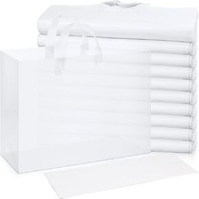 Patelai 200 Pack Frosted Plastic Gift Vals 16 × 6 × 12 بوصة أكياس تسوق واضحة بشكل كبير مع مقابض وبوتيك من الورق المقوى لمتاجر البيع بالتجزئة للبضائع التجارية الصغيرة (Clear Pink)