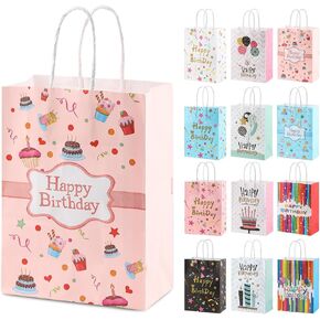 Motroce 36 PCS Happy Birthday Gift Bags with Handle, Colorful Happy Birthday Paper Bags, Reusable Party Favor Bags Birthday Goodie Bags for Birthday Party Gifts(12 Style)