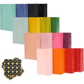 qiqee 32Pcs Treat Paper Bags 5.1x3.1x9.4 Inches 16 Rainbow Colors Small Party Gift Bag Mini Snack Bag without Handle (32 Stickers Included)