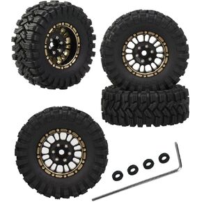 RC Full Brass 1.2 Inch Beadlock Wheel Rim & Wheels Tires for RC Crawler Car 1/18 1/24 Trx4m Axial SCX24 FMS FCX24,4PCS (1.2 Inches) Wheel Rim & Wheels Tires
