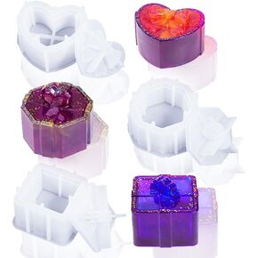 3 Set Box Resin Molds with Lid, Jar Resin Mold Bows Silicone Storage Box Molds for Epoxy Resin Casting DIY Handicraft Jewellery Box Home Decor