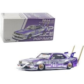 Diecast Model Car Compatible with Pop Race 1:64 Nissan Skyline C210 Kaido Racer Bosozoku Style Purple Chrome Silver Limited Edition PR640107