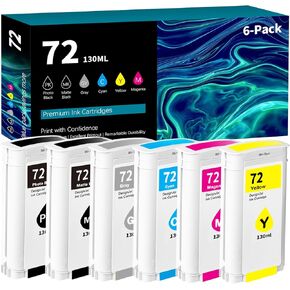 72 Ink Cartridges 130ML X 6 Latest Upgrade Replacement for HP 72 Ink Cartridges C9403A C9370A C9371A C9372A C9373A C9374A Work with DesignJet T770 T790 T795 T610 T620 T1100 T1120 T1200 T1300 T2300