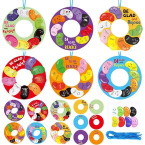 Crtiin 24 Pcs Religious Easter Wreath Craft Kit Easter Jelly Bean Prayer Crafts for Kids Make Your Own Religious Christian Easter Craft for Kids Easter Sunday School Supplies Basket Stuffers